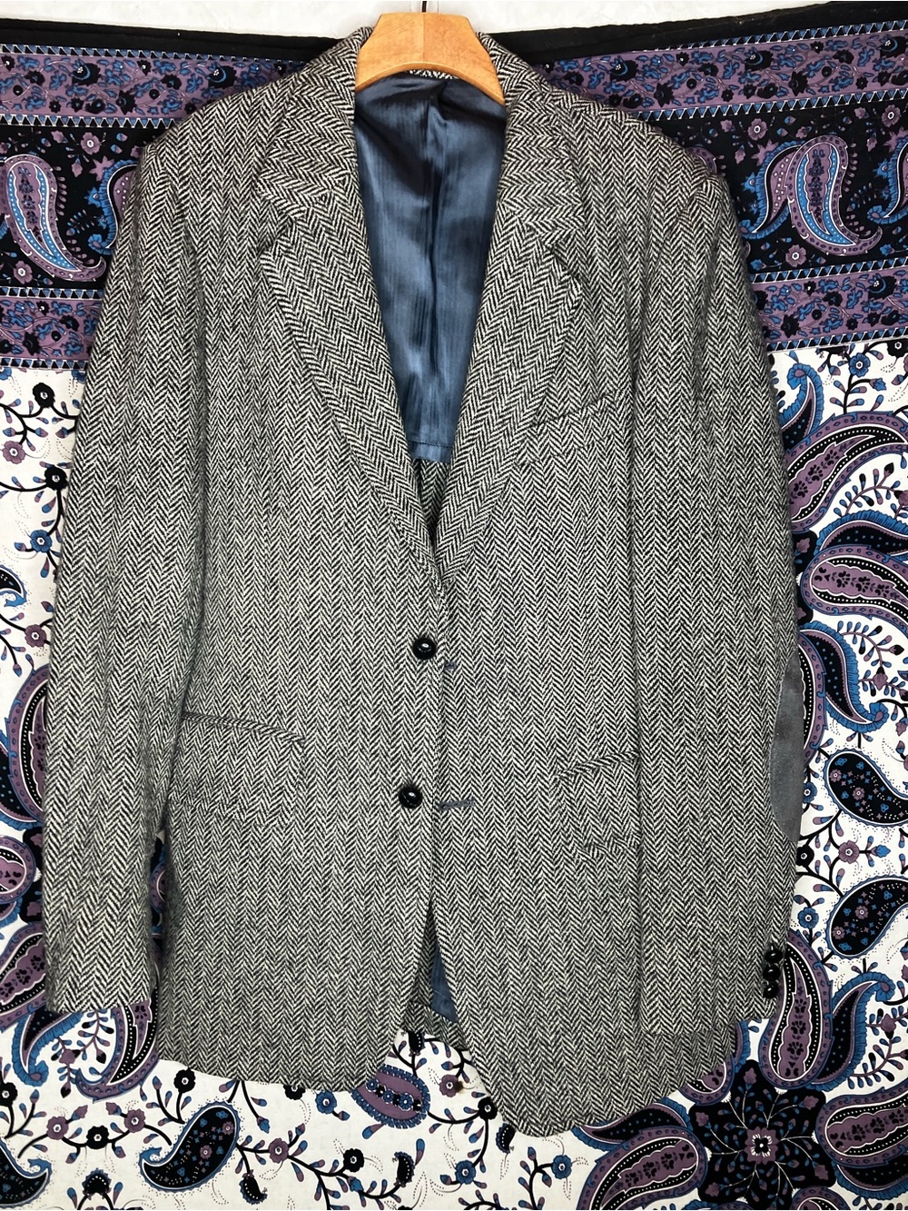 Harris Tweed VTG herringbone elbow pads blazer 42